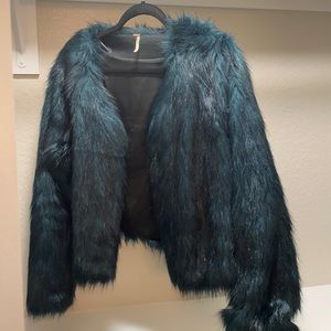 Free People Green/Black Faux Fur Jacket